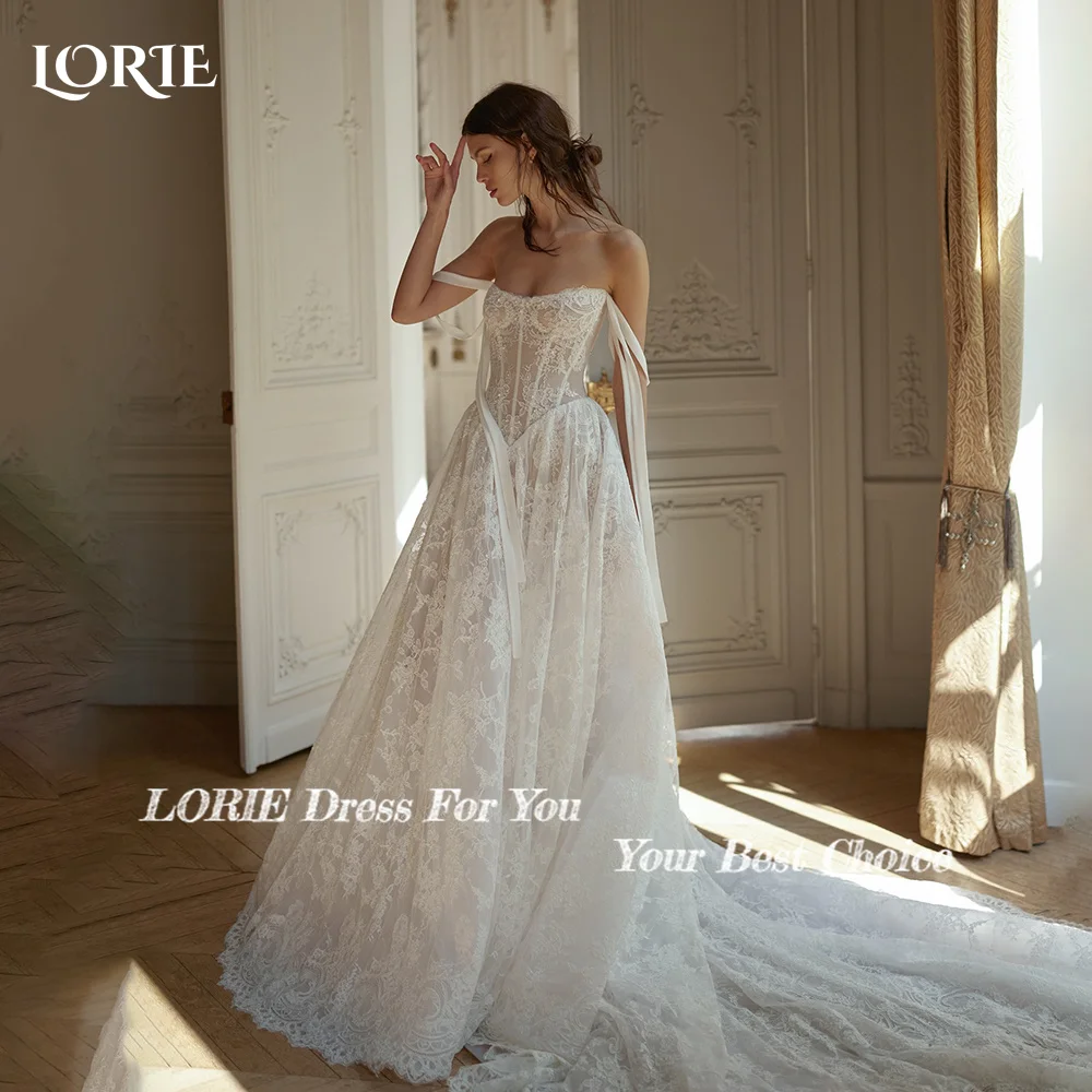LORIE 보헤미아 웨딩 드레스 레이스 스윗하트 플라워 아플리케 레이스 신부 가운 A라인 비치 보헤미안 웨딩 파티 드레스 맞춤 제작