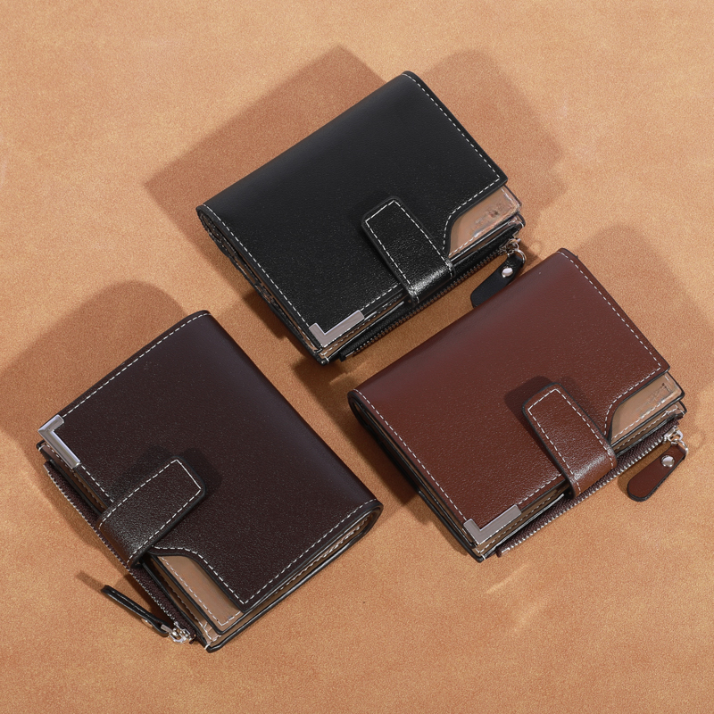 Portfeuille court en cuir PU pour hommepoche a fermeture eclair, porte-cartesporte-photo.porte-monnaie masculinmarque deuxe