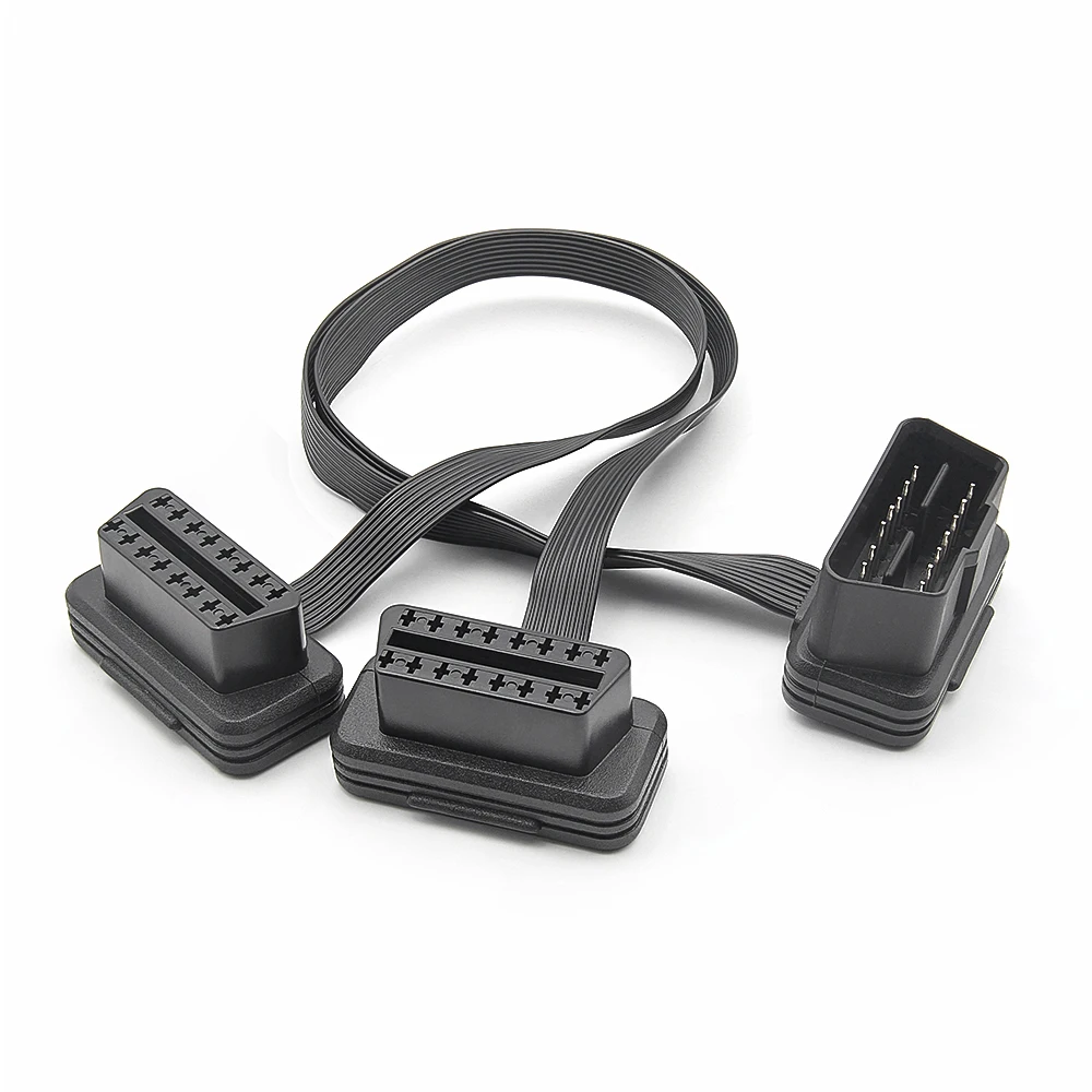 30cm obdii extensão conector duplo y divisor obd2 16pin macho para fêmea conexão plana + fino como uso de macarrão com elm327