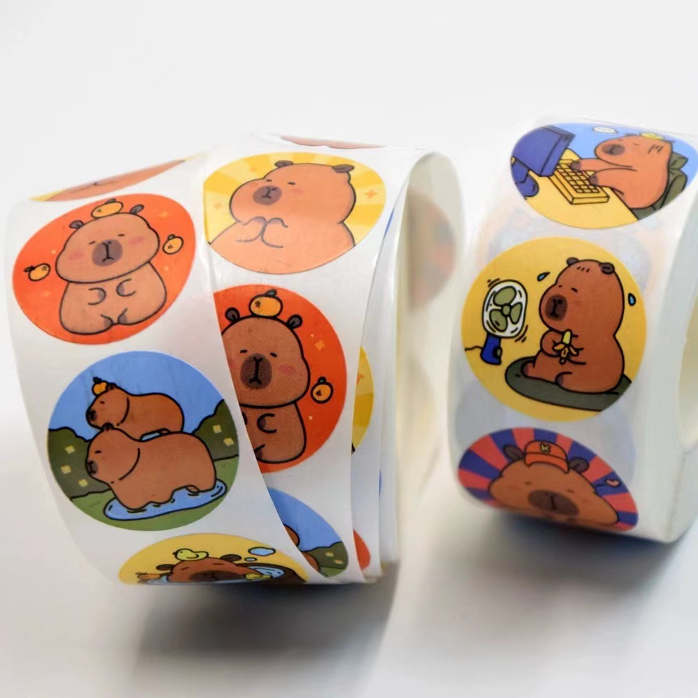 Capybara-Aufkleber, 500 Stück/Rolle – niedliche Cartoon-Tier-Aufkleber für Laptop, Notebook, Gepäck, Wasserflasche