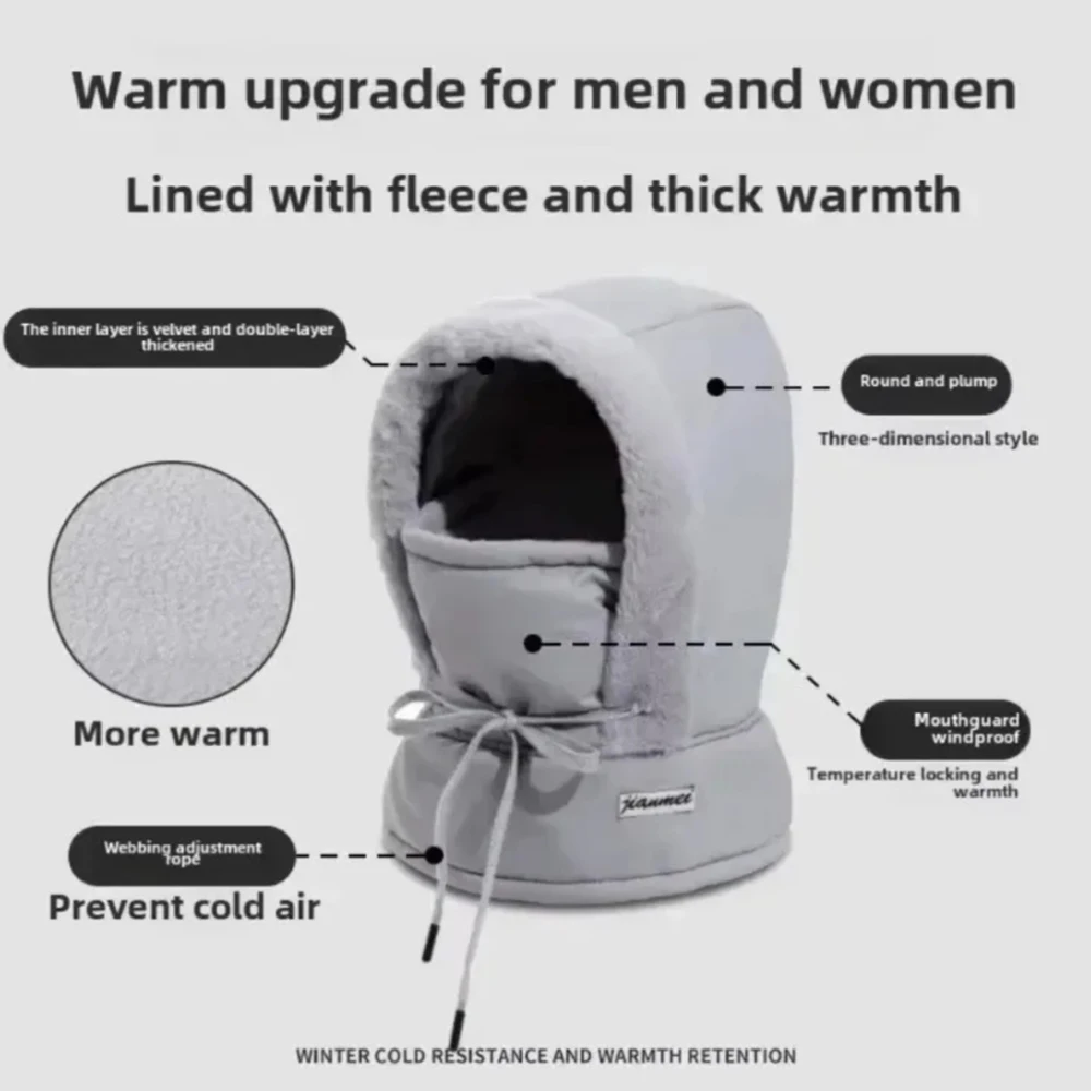2025 Passamontagna termico per climi freddi Sciarpa invernale con cappuccio antivento Cappello unisex in peluche Scaldacollo Maschera da sci per attività all'aperto