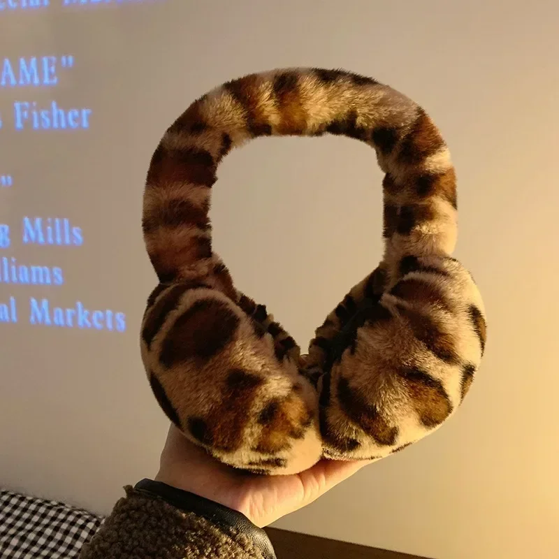 Orejeras de piel de leopardo para mujer, orejeras de invierno gruesas y cálidas Y2k japonesas JK, protección para las orejas, accesorios para ciclismo Y2k