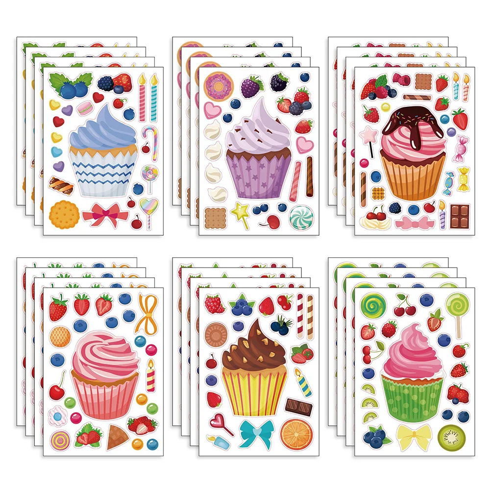 Crea un cupcake fogli adesivi per bambini Dolce Crea il tuo cupcake Adesivi puzzle fai da te Regali di compleanno per bambini Decalcomanie per feste