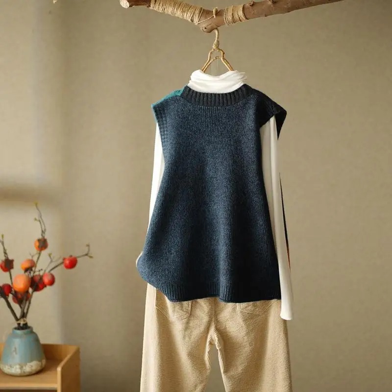 Retro Gestrickte Weste Strickjacke Herbst/Winter Lose Design Sinn Kleine Pullover Tank Top Frauen Outwear Pullover Weste Weibliche