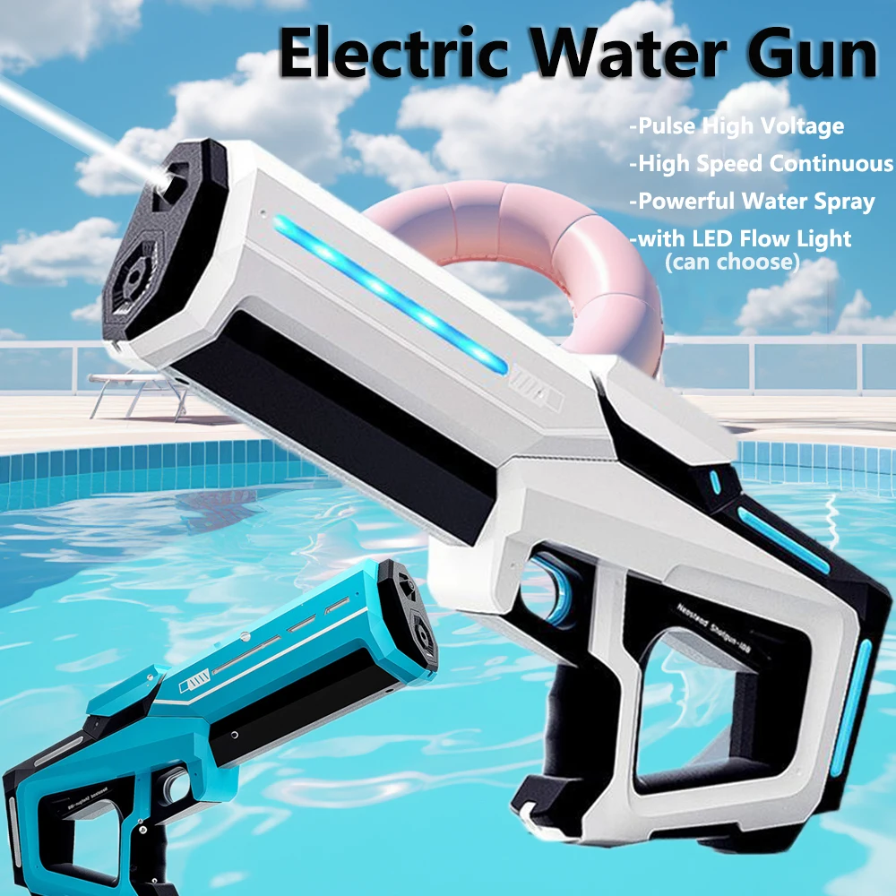 Pulse Electric Water Gun Spray Water Continuously Toy Gun with LED Flow Light&Goggle Children Pool Toy Automatical Suck Up Water