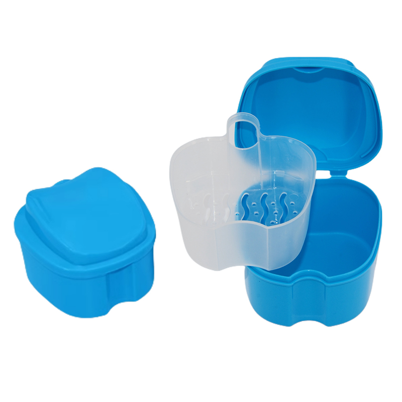 Denture Bath Box False Tooth Case Braces Orthodontic Retainer Case With Hanging Net Container Cleaning False Teeth Storage Box