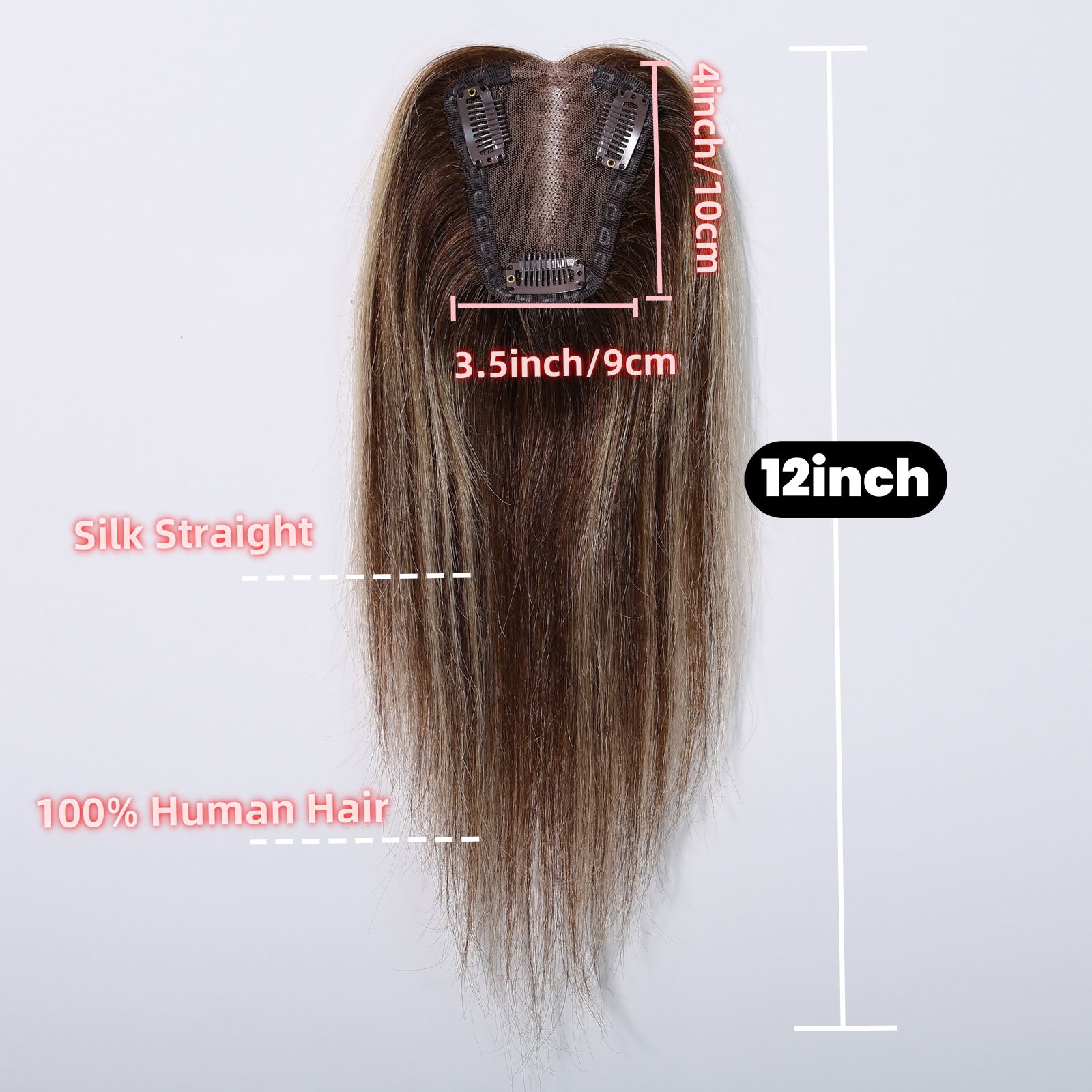 Toppers de cabelo humano loiro misto marrom, parte intermediária, 100% cabelo humano remy, base de renda reta, clipe em postiços para mulheres, perda de cabelo