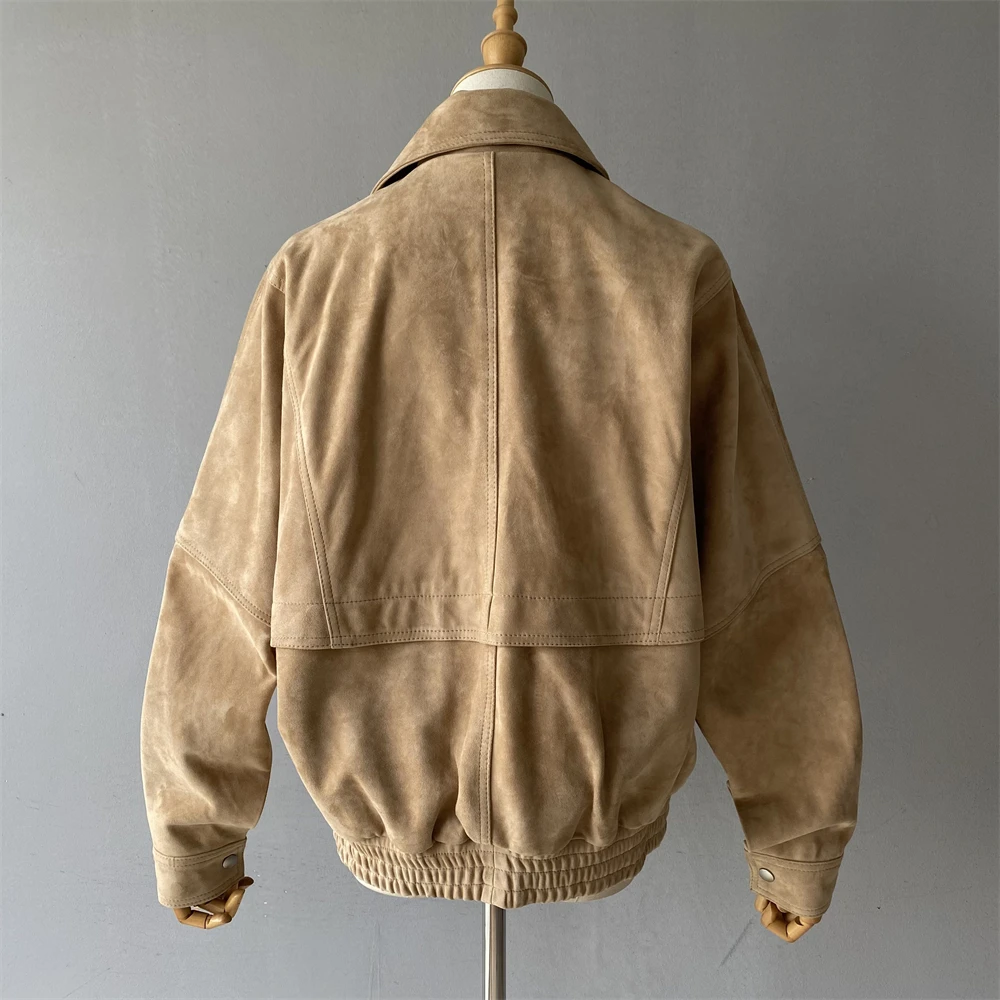 Jaxmonoy Echte Wildleder-Lederjacke für Damen, 2025, Herbst, neue Ankunft, Schaffell, übergroßer Mantel, Damenmode, echte Lederjacken