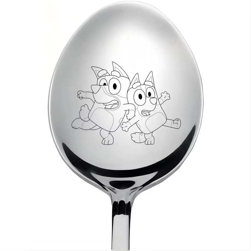 Cuchara Bluey de dibujos animados, familia de Bingo, cucharón de acero inoxidable, comida casera para niños, vajilla, cucharas, regalos de cumpleaños, suministros para fiestas