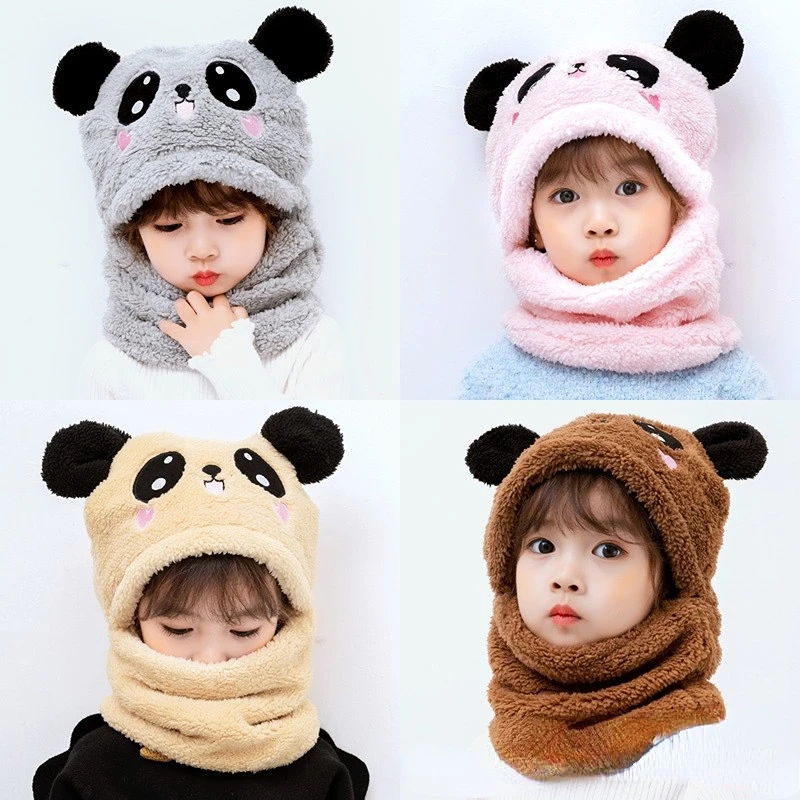 Kinder Cartoon Schal Hut Mädchen Jungen Schal Verdicken Kappe Doppel Fleece Wärme Kind Erwachsene eltern-kind-Hut Kinder Zubehör