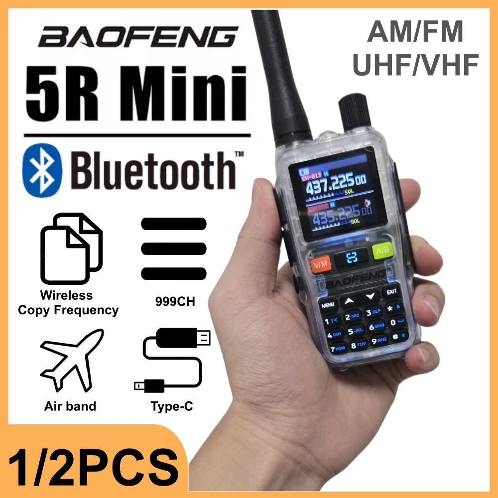 Baofeng UV 5R Mini Walkie Talkie Bluetooth Frecuencia de programación Hopping Tipo-C Jack Múltiples Colores PTT Dual Camping Ham Radios