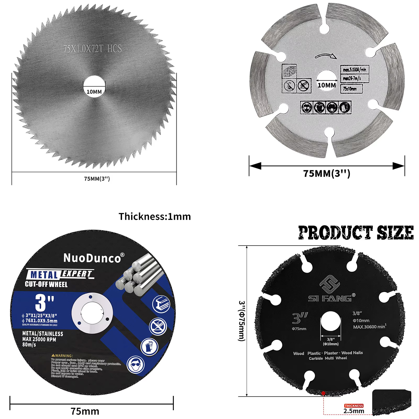 16pcs/set 75mm Metal Cutting Disc 3-Inch Mini Saw Blade Stone Cutting Disc Diamond Grinding Wheel Disc for Small Angle Grinding