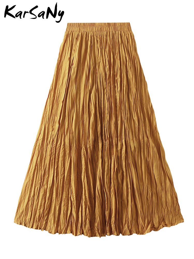 KarSaNy Gonne lunghe a pieghe per donna Vita alta Orlo largo Gonna verde Estate Donna A Line Maxi Gonne per donna 2025 Lunga