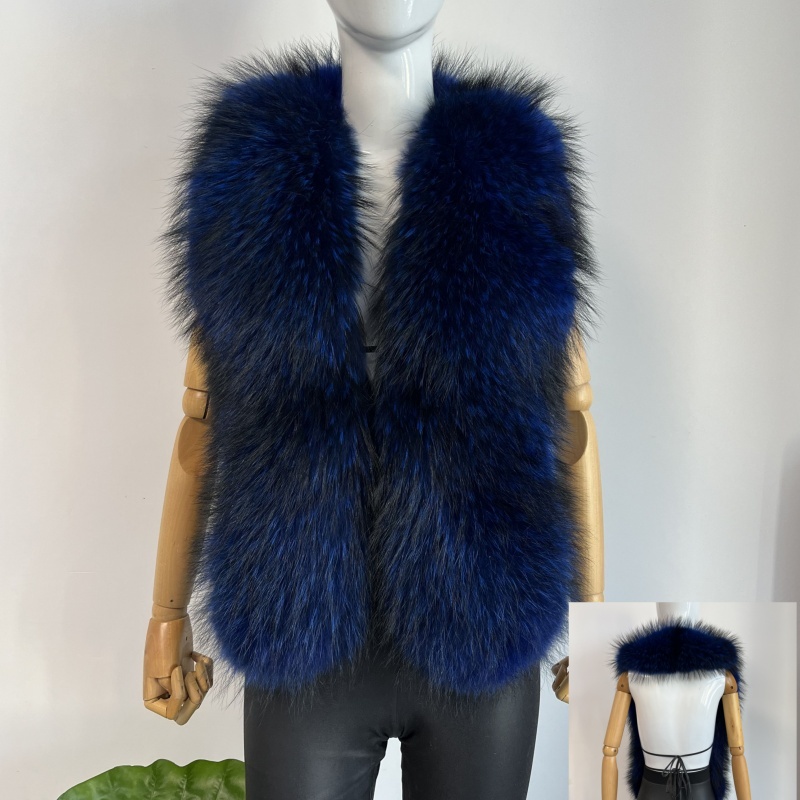 BEIZIRU vrouwen Pluizige Luxe Echt wasbeer Bont Halter Vest Mouwloos Diepe V-hals Solid Top Bovenkleding