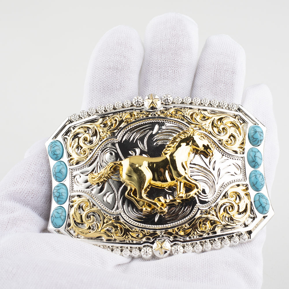 Goldene Pferd Gürtel Schnalle Dekorative Tiere Gemusterten