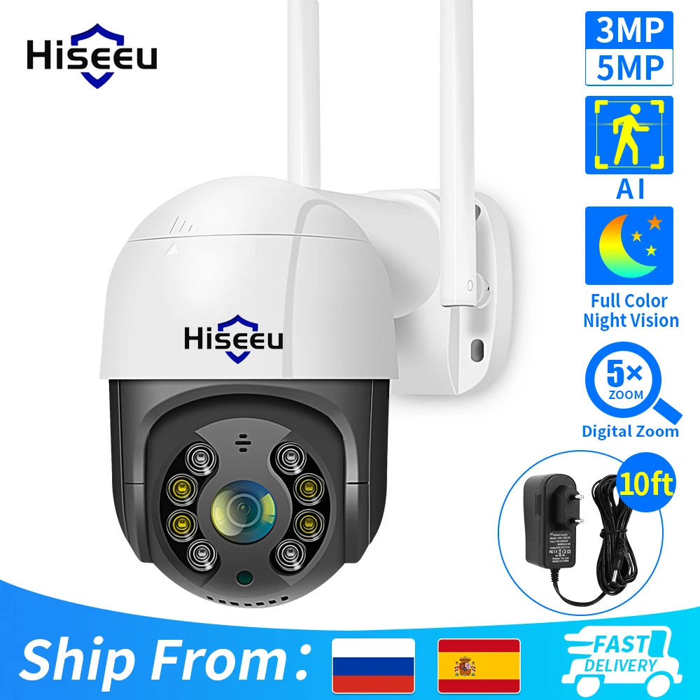 Hiseeu 4k 8mp smart wifi ptz kamera 5x digitaler zoom ai menschliche erkennung onvif drahtlose cctv ip kamera iptv sicherheits schutz