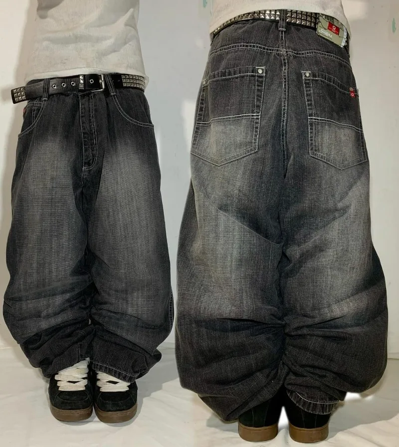 Moda gótica nuevo negro Color sólido lavado viejo Casual Jeans hombres Y2K ropa de calle Vintage Popular cintura alta pantalones de pierna ancha holgados