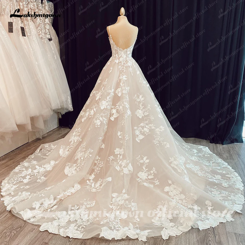 Lakshmigown-女性のための結婚式のシャンパンドレス,スパゲッティストラップ,レース,ハート型の襟,花嫁のドレス,豪華