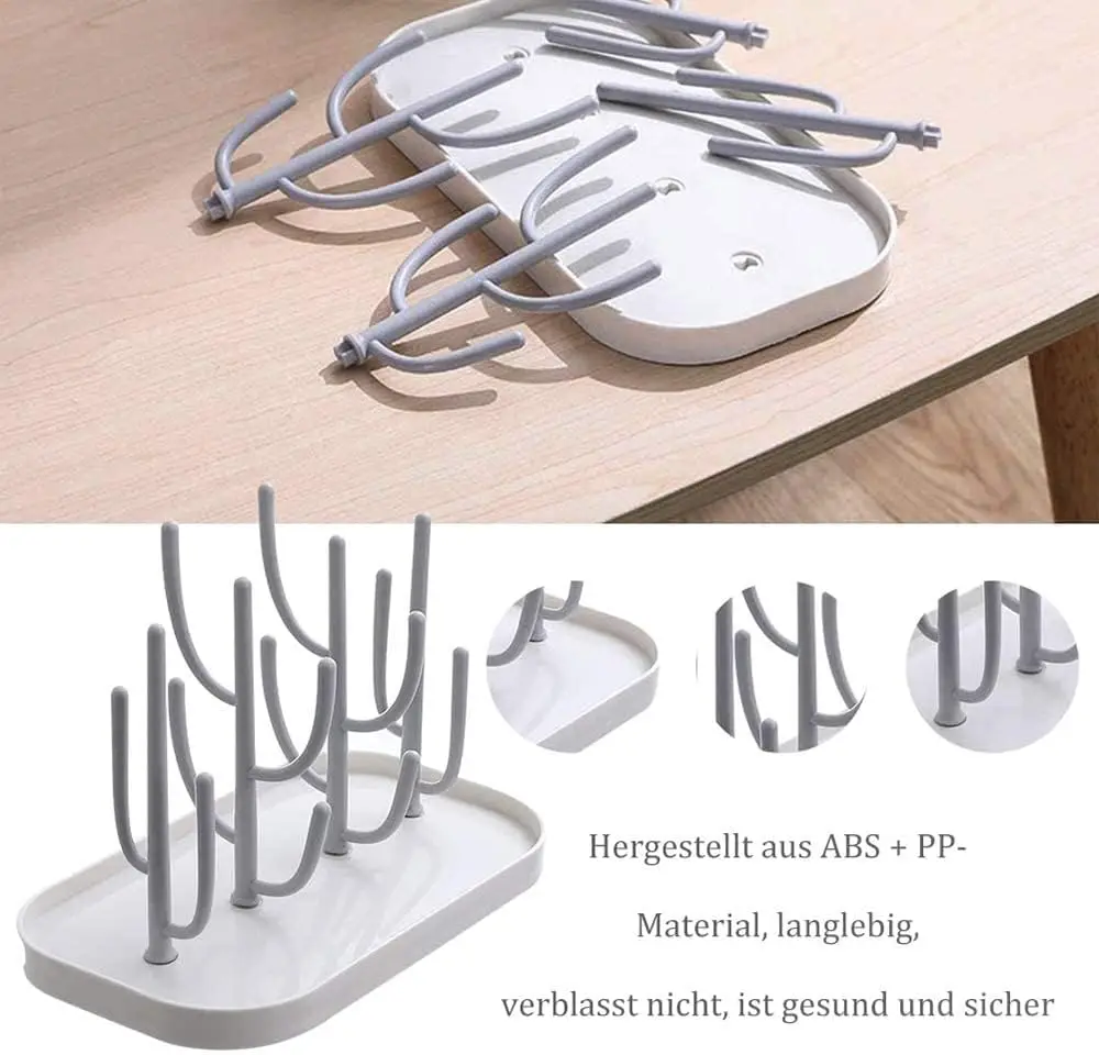 Rack de secagem de garrafas para bebês essenciais para balcão de cozinha, suporte de secador de garrafas removível com base. para mamilos, copos, peças de bomba