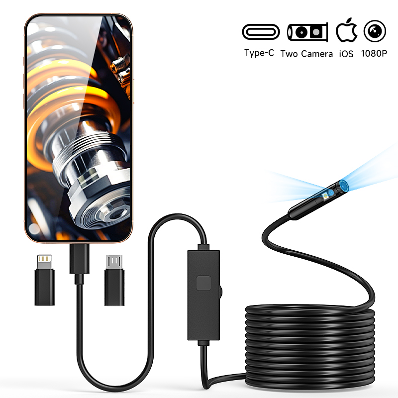 HD1080P Endoscoop 3in1 Micro USB Type-C Enkele Dual Camera voor IOS iphone Android Telefoons Waterdichte 8MM Auto Inspectie Borescope