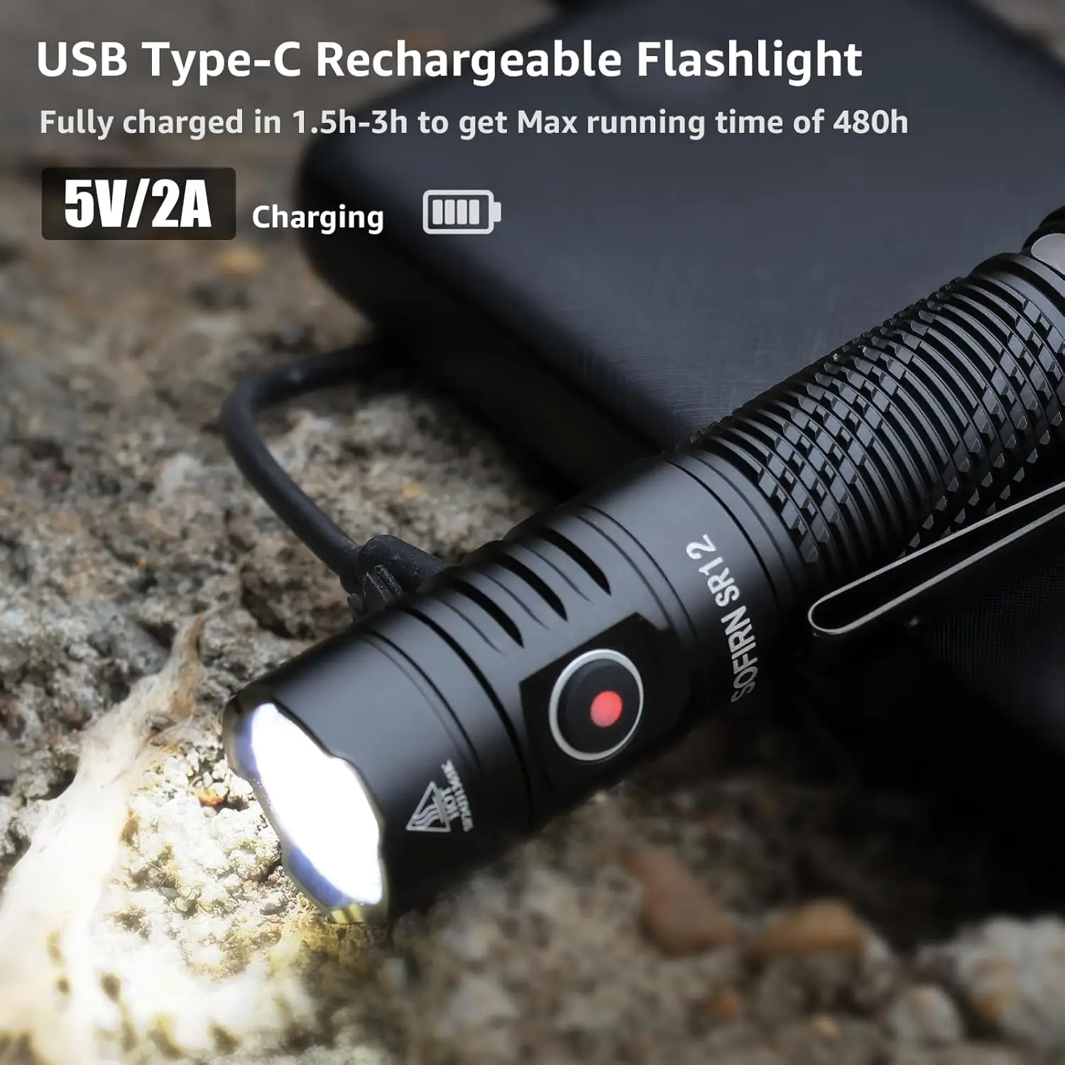 Sofirn SR12 1450lm Powerful 396m Pocket Flashlight SFT25R LED Spotlight Torch with Magnetic Tailcap