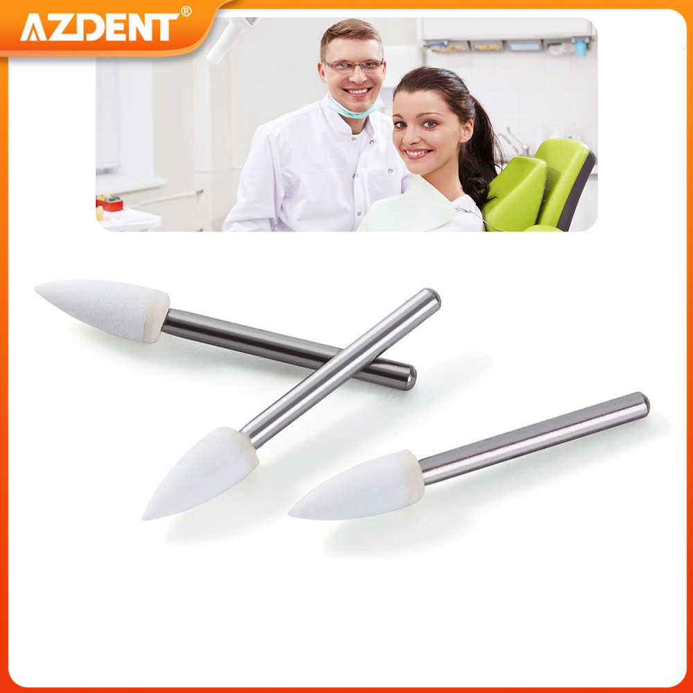 12 unids/caja AZDENT pulidor de piedra blanca Dental cabezal de molienda de piedra arenisca blanca taladros FG cono de llama forma redonda odontología