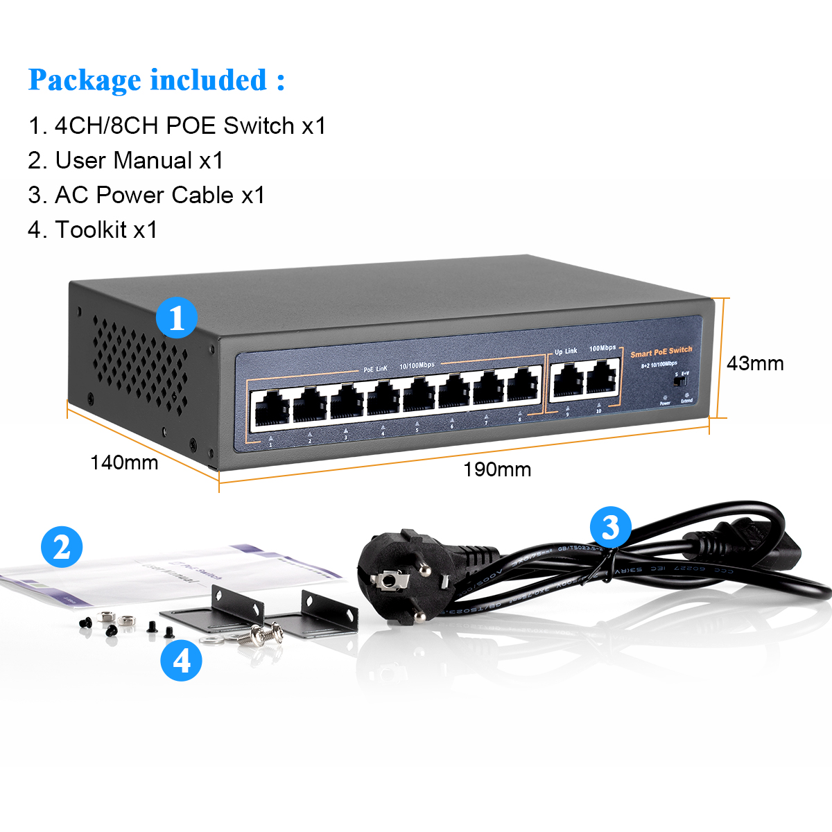 Techage 4CH 8CH 16CH 52V Rede POE Switch Com 10/100Mbps IEEE 802.3 af/at Sobre Câmera IP Ethernet/AP sem fio/Câmera CCTV