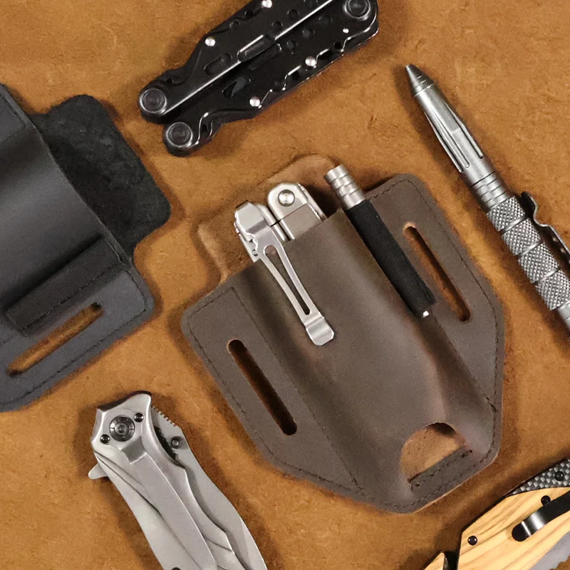 1pcvintage Leder Outdoor Werkzeug Taillen tasche, Rindsleder hängende Klappmesser abdeckung, Herren Trage gürtel