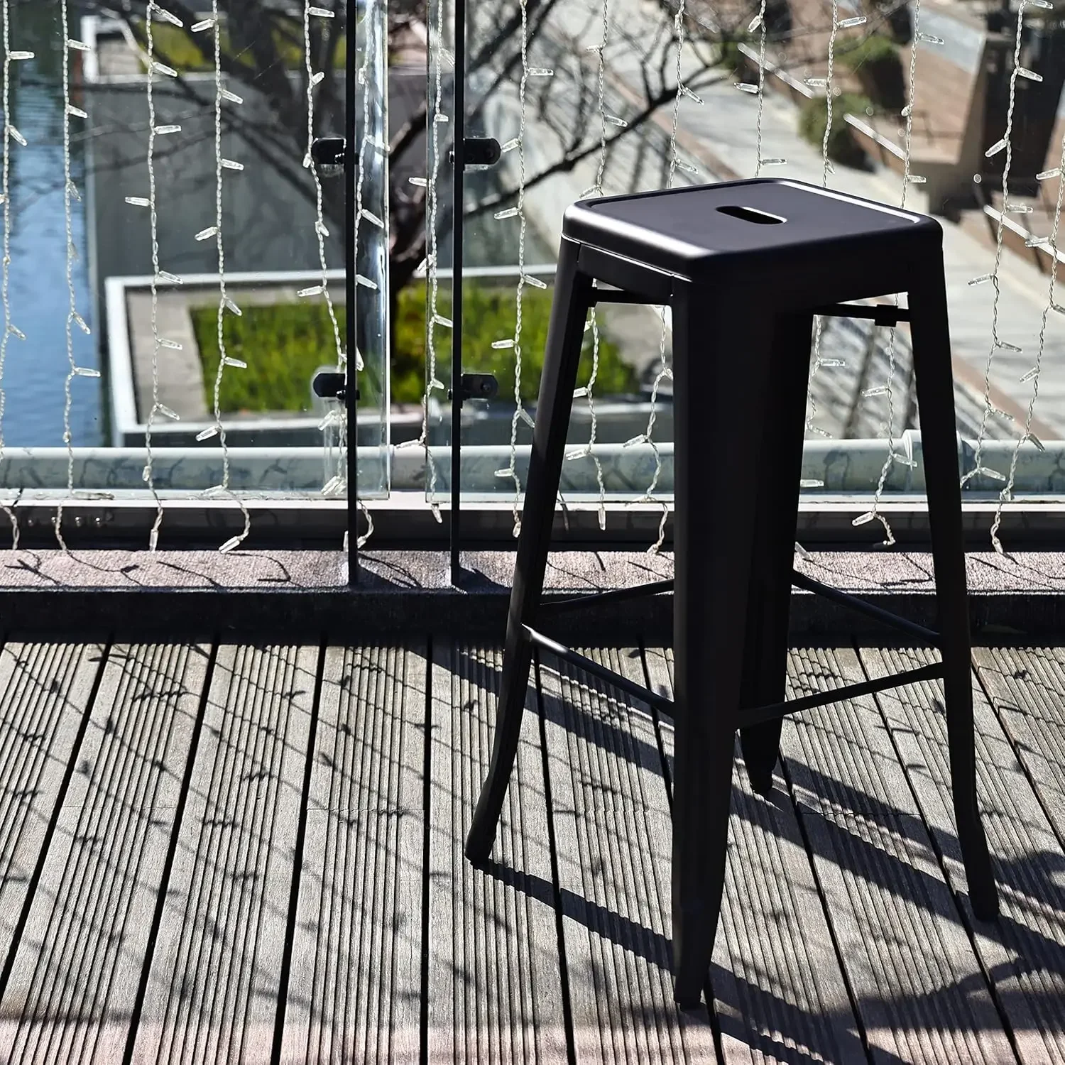 30 Inches Metal Bar Stools High Backless Stools Indoor Outdoor Stackable Kitchen Stools, Black, Set of 4