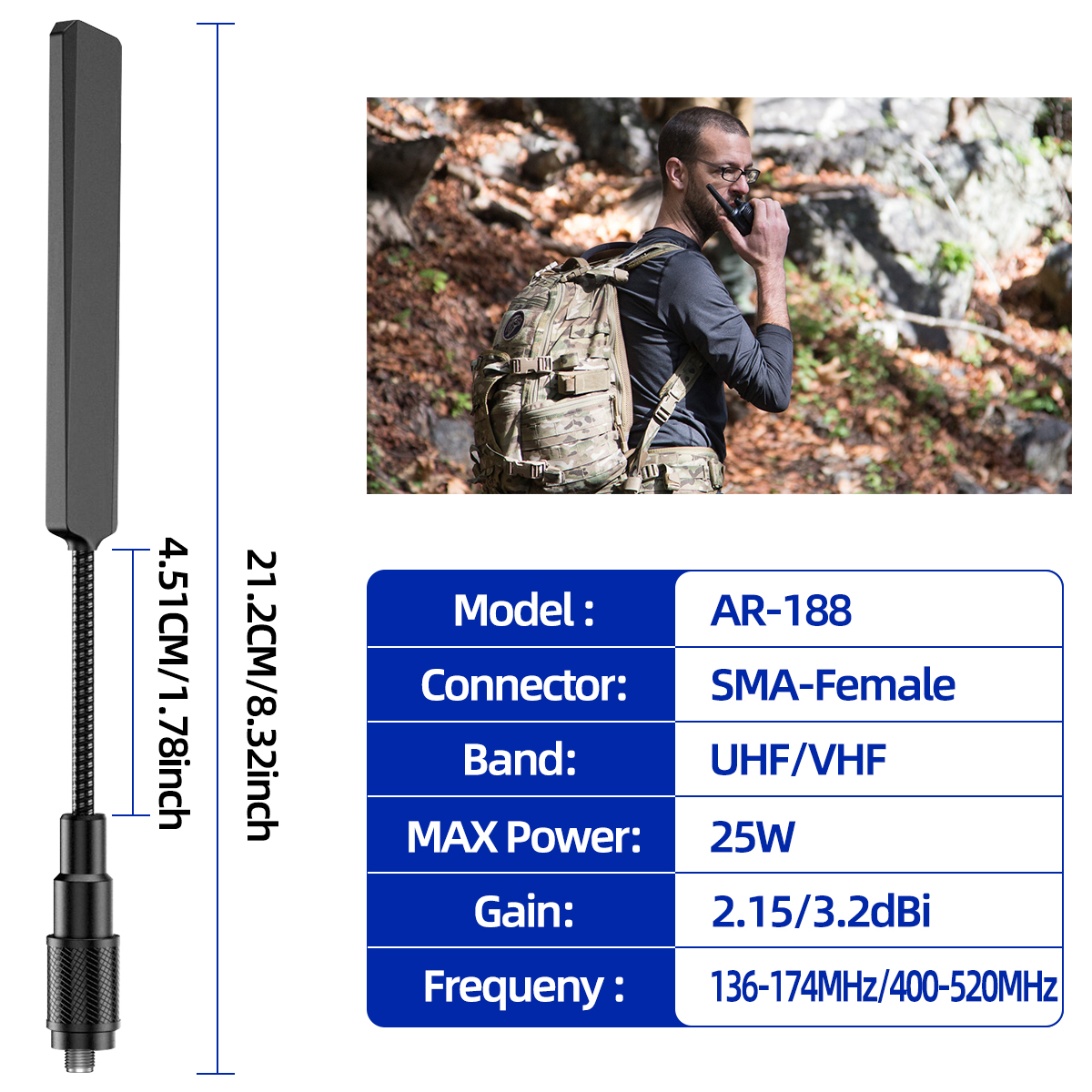 Abbree AR-188 sma antena fêmea banda dupla 144/430mhz para baofeng uv 5r 5rh 21 pro quansheng uv k5 k5(8) walkie talkie rádio amador