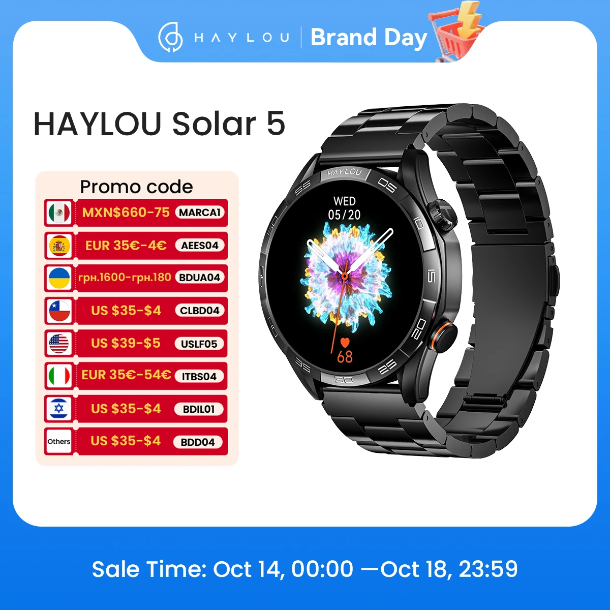 HAYLOU reloj inteligente Solar 5 para hombre, dispositivo con llamadas de voz, Pantalla AMOLED de 1,58 pulgadas, 60Hz, monitoreo de salud 24H, deportivo