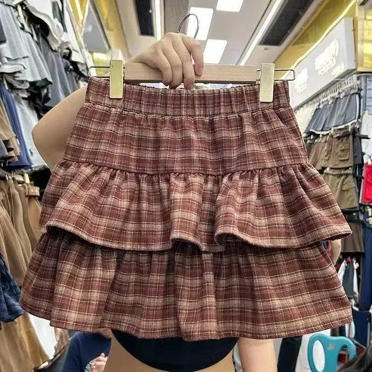 일본 Y2k 귀여운 프릴 체크 무늬 스커트 펑크 록 하위 문화 케이크 스커트 일본 프레피 스타일 캐주얼 뉴 2025 여성 스커트