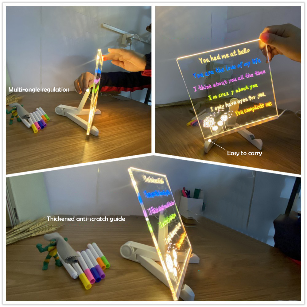 LED Note Board Night Light with 7 Colors Pen Lighted Acrylic Drawing Board Glowing Message Marker Board For Office School Home