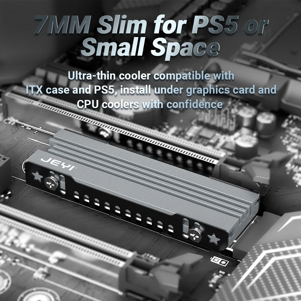 JEYI M.2 SSD-Kühlkörper, 2280 NVME NGFF SSD-Kühlung, Vollaluminium-Kühler mit thermischem Silikonpad für Motherboard/PS5