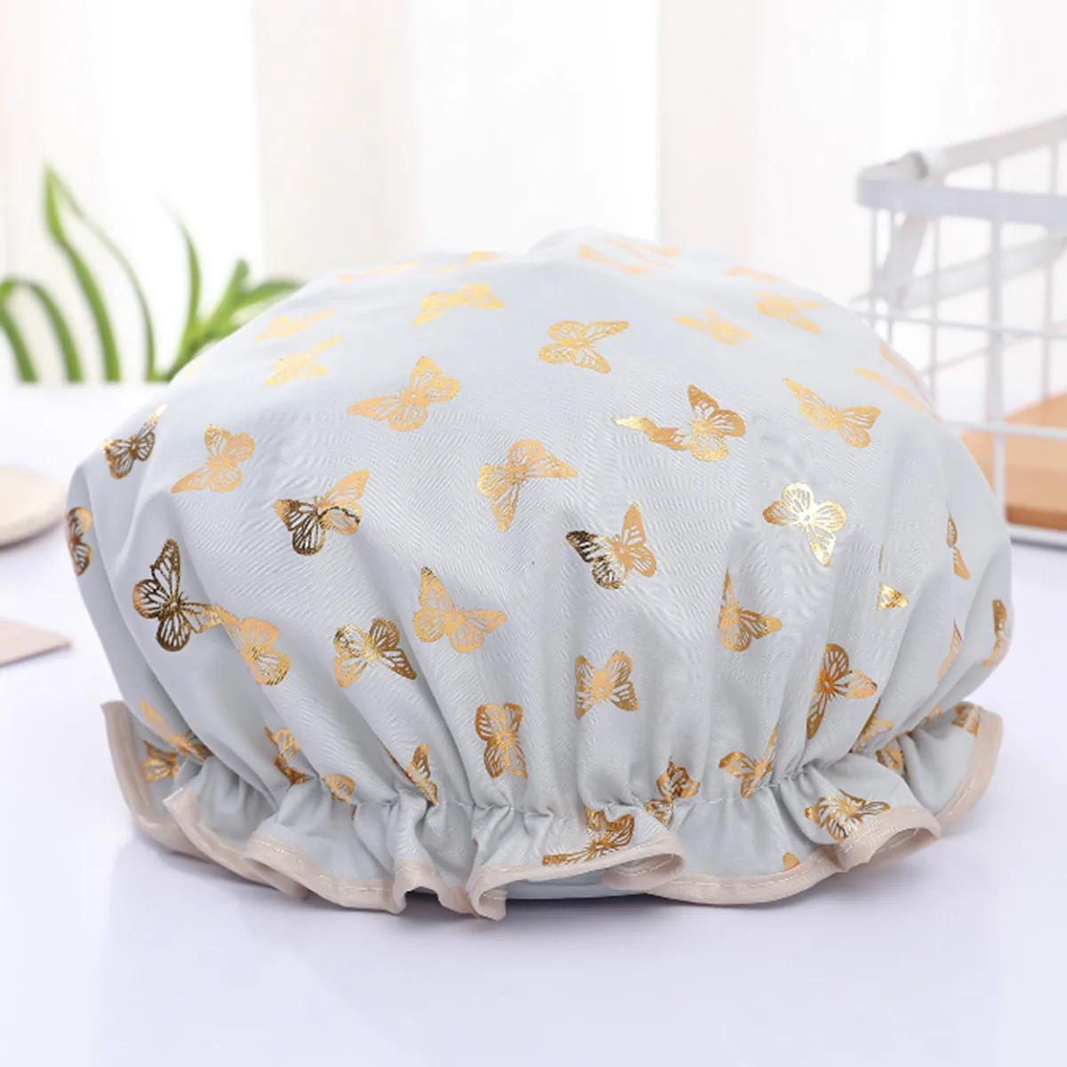 【Vendas quentes】 touca de banho dupla à prova d'água touca de cabelo quente estampada em ouro terylene algodão touca de banho feminina