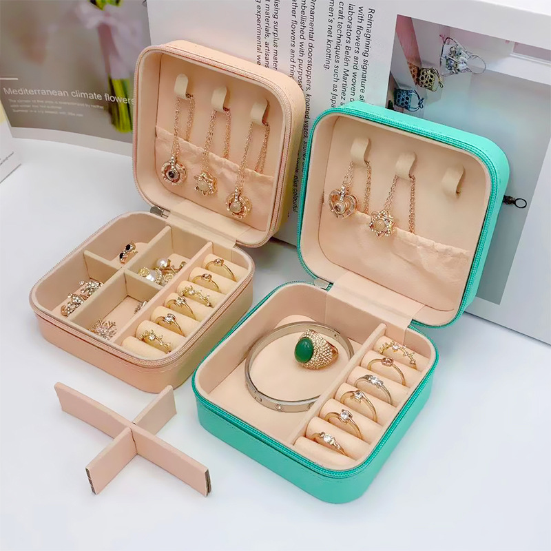 Portable Mini Jewelry Storage Box for Women - PU Leather Organizer Case for Earrings Necklaces Rings - Home Travel Display Case