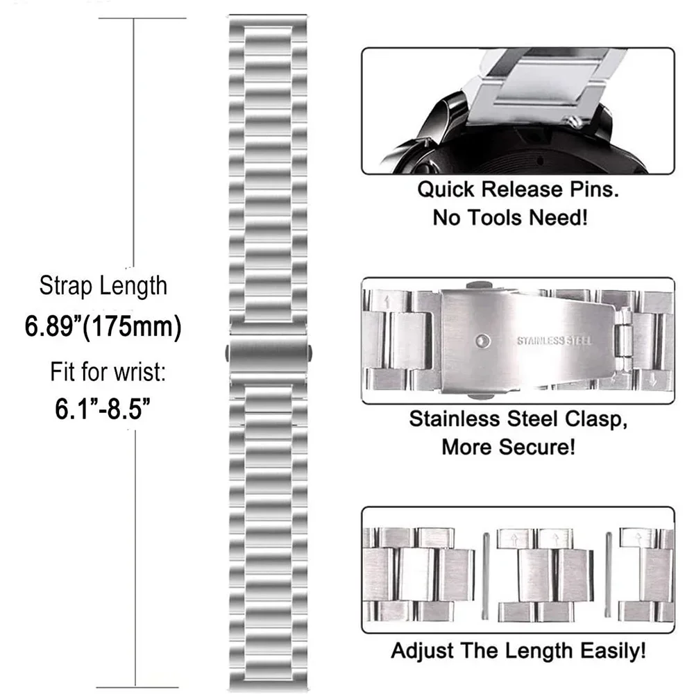Stalen horlogeband 18 mm 20 mm 22 mm horlogeband Fitbit-band / roestvrij horloge metalen band Quick Release vervanging voor Samsung Fossi