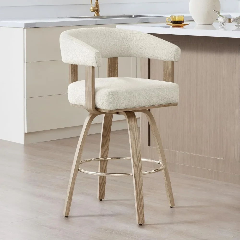 Conjunto de bancos de bar giratórios com altura de balcão, 2 bancos de bar estofados com encosto e apoio de braço para ilha de cozinha, bar doméstico, altura do assento de 27"