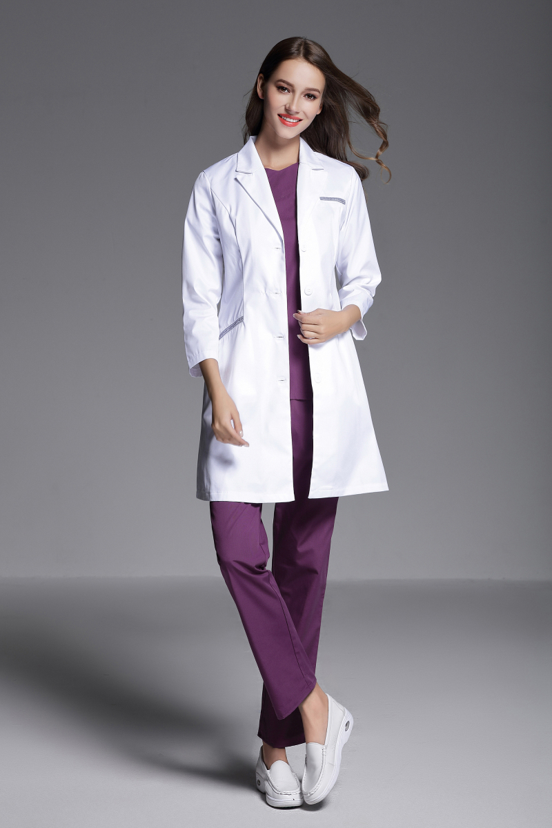 Musim Gugur Wanita Anti-kerut Lengan Panjang Seragam Putih Dokter Gigi Lab Tes Outcoat Manajemen Kulit Workingwear