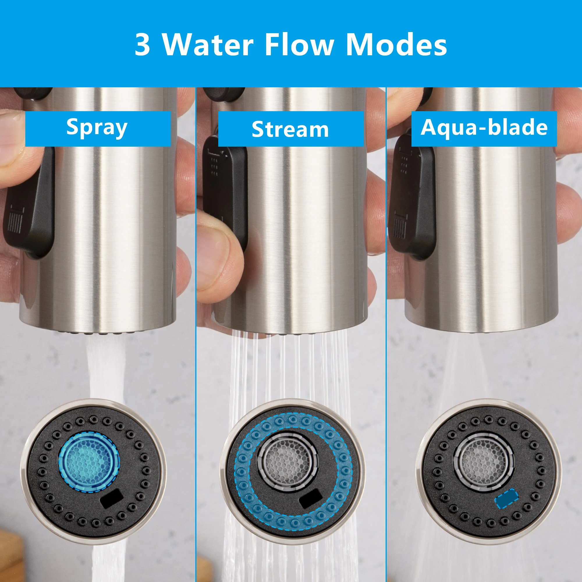 SKOWLL Bocal de spray para pia de cozinha com 3 funções, substituição de cabeça de torneira removível com 9 adaptadores, preto fosco