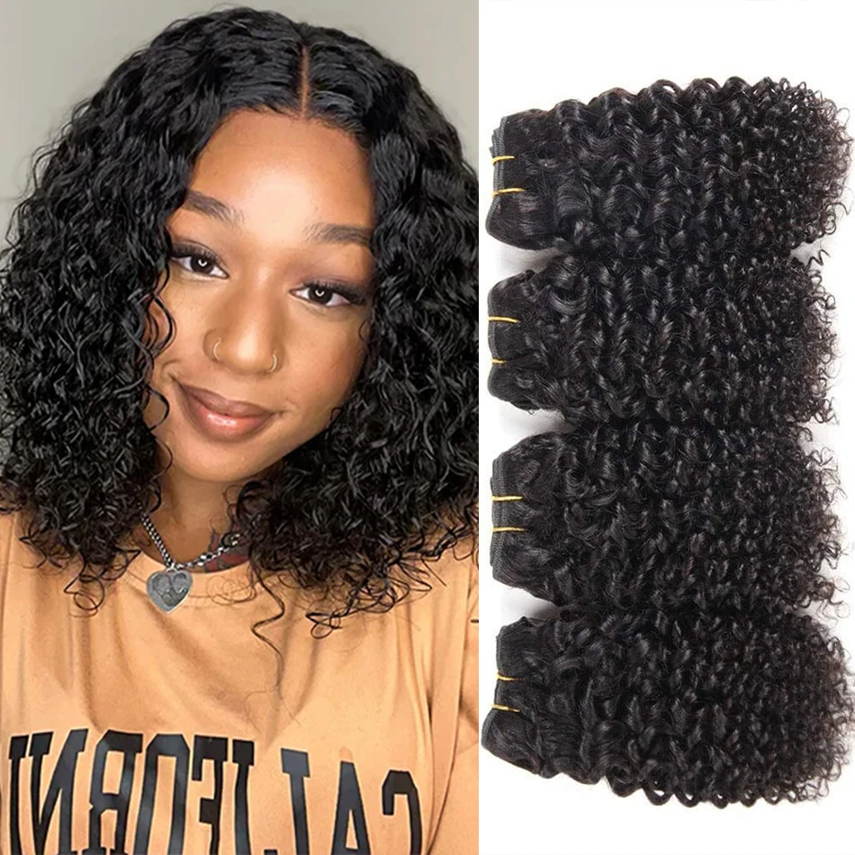 Extensiones de cabello humano ondulado corto, 1/3/6 piezas, extensiones de cabello humano rizado barato, negro Natural, 8 pulgadas, vendedores, cabello al por mayor