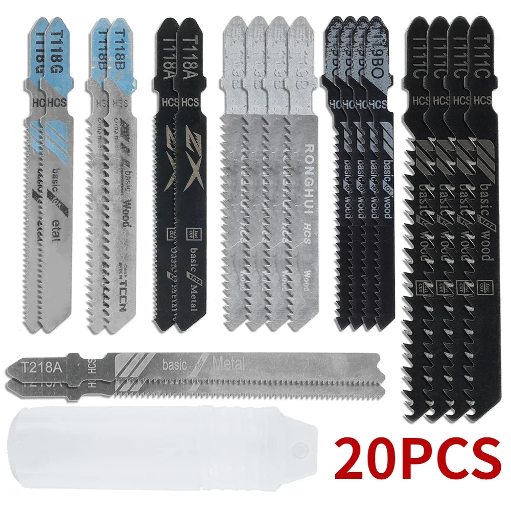20 ชิ้น/เซ็ตจิ๊กซอว์ใบมีด T-Shaft HCS Assorted JigSaw ใบมีดสําหรับไม้พลาสติกและอลูมิเนียม Fine และ Medium ฟันใบเลื่อย