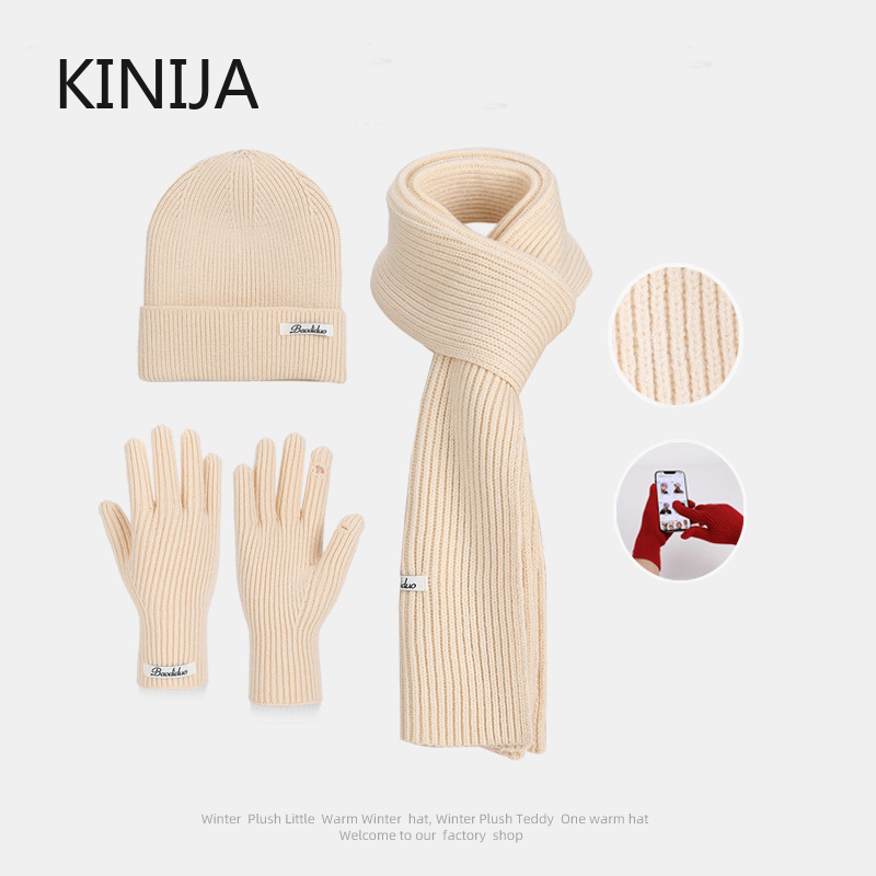 Gorro tejido de invierno para mujer, conjunto de guantes y bufanda, color Burdeos, cómodo, suave, informal, cálido, conjunto de gorro para montar al aire libre a prueba de viento, 3 uds.