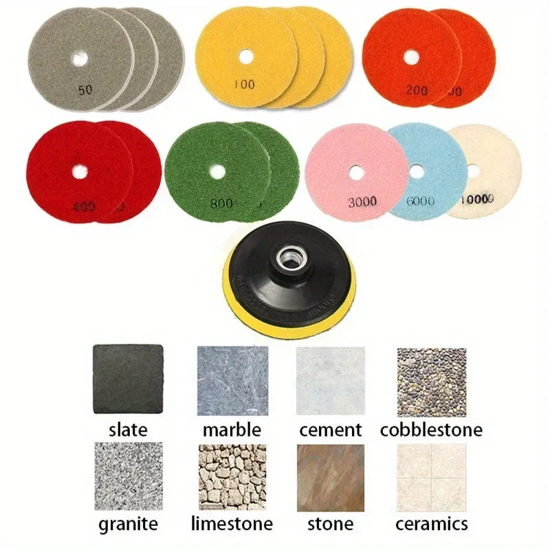 4" 100mm 8pcs Polishing Pad Set, Wet And Dry Use, For Granite, Concrete, Marble, Sanding Disc Set