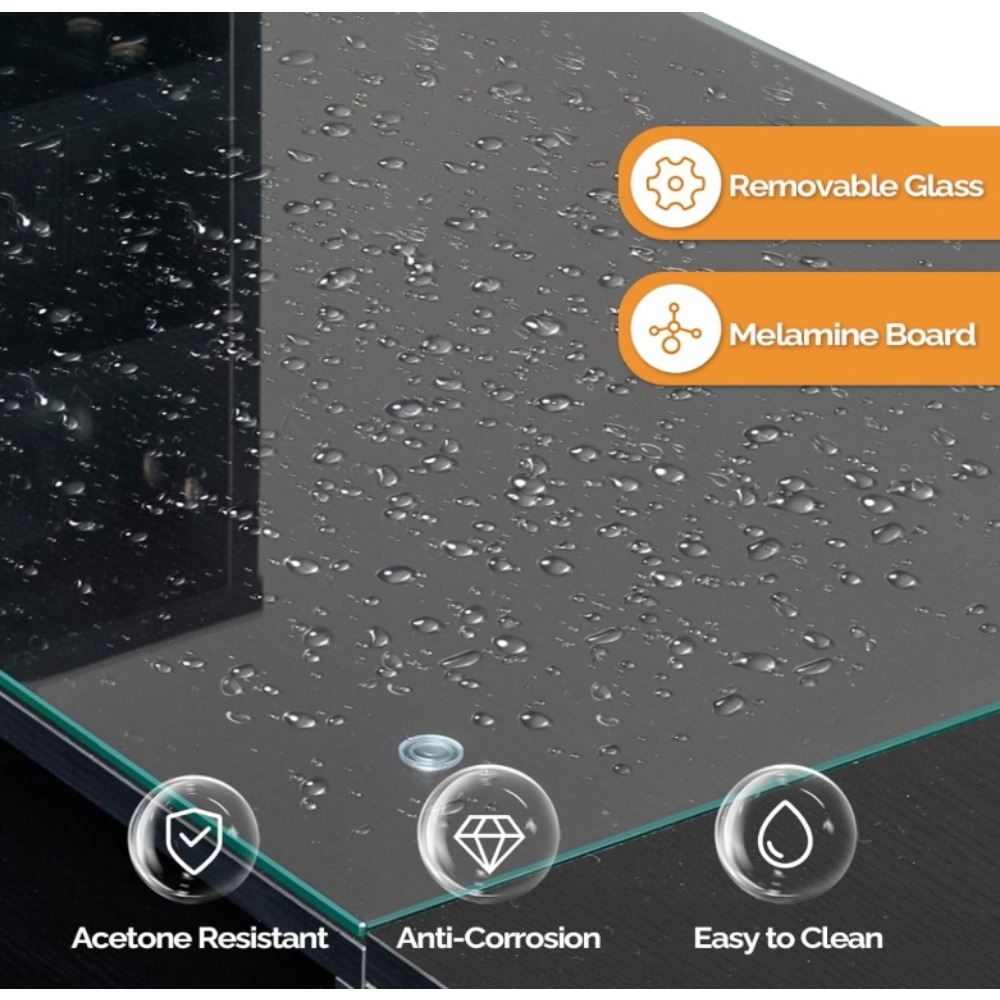 Manicure Table Nail Desk for Nail Tech w/Glass Top & Wrist Rest, Beauty Salon Nail Supplies Decor Workstation Acetone Resistant