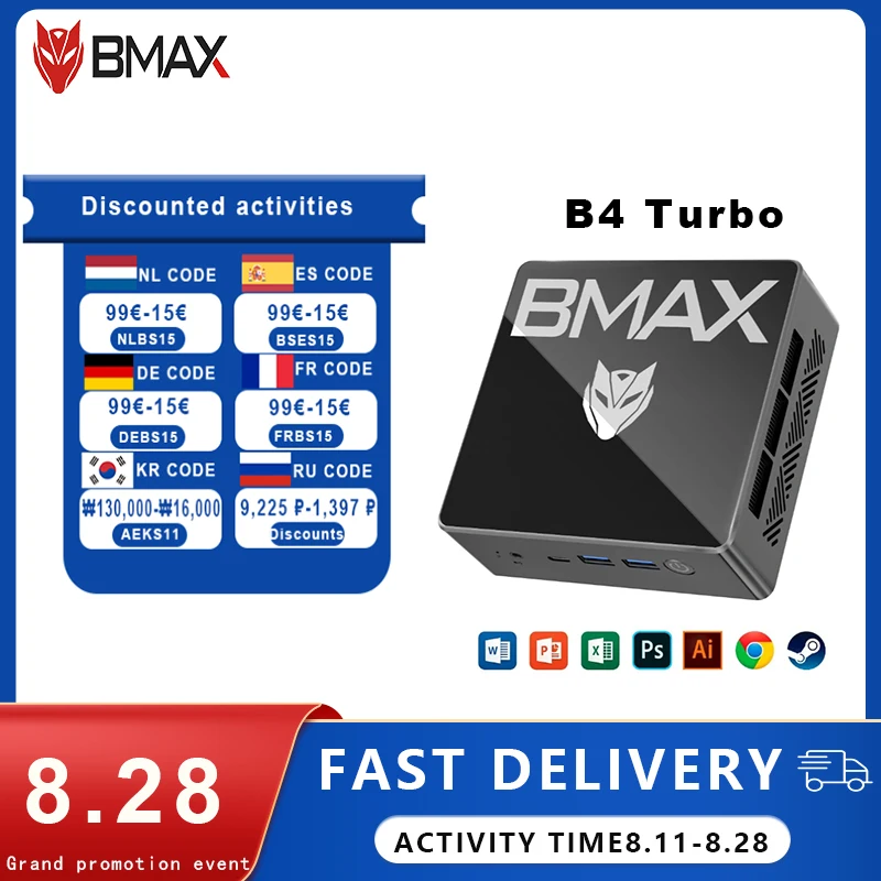 BMAX MaxMini B4 Turbo MINI PC 16GB DDR4+ 512GB/1TB Intel ®   Wi-Fi Bluetooth 5.0 de doble banda N150 Windows 112,4 GHz/5 GHz de 13.a generación