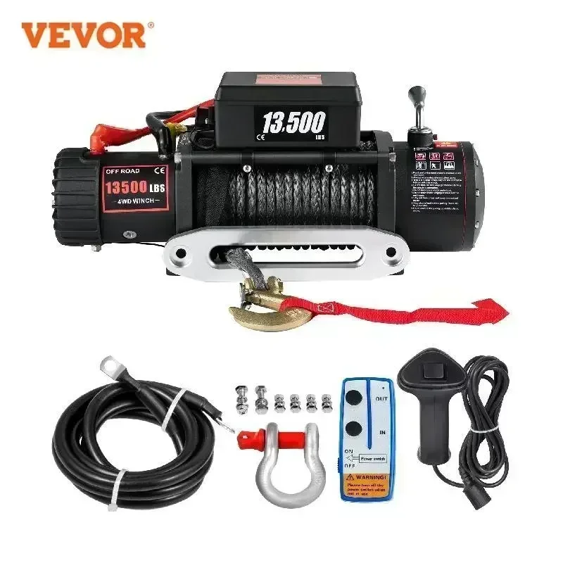 VEVOR Electric Winch 12V 13500lbs/ 6123KG Synthetic Tow Rope 27M/92FT With Romote Control For Car Trailer ATV Truck Boat