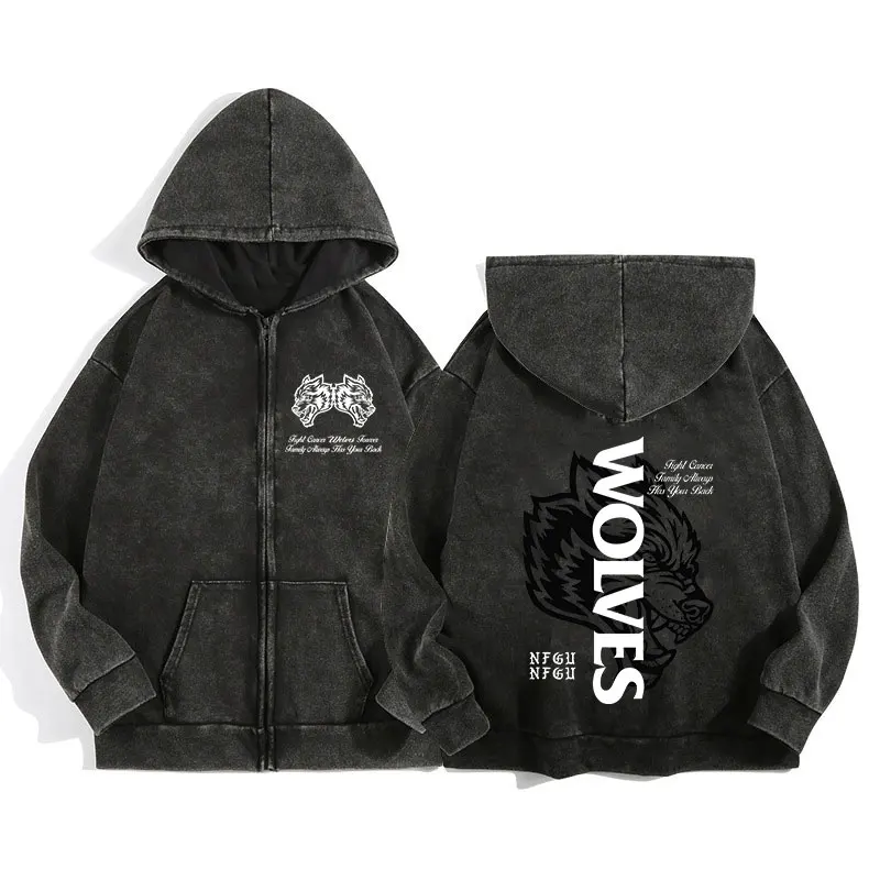 Darc wolves esporte zip up hoodies para homens mulheres algodão impressão gótico harajuku jaqueta com capuz moletom casual mangá pulôver