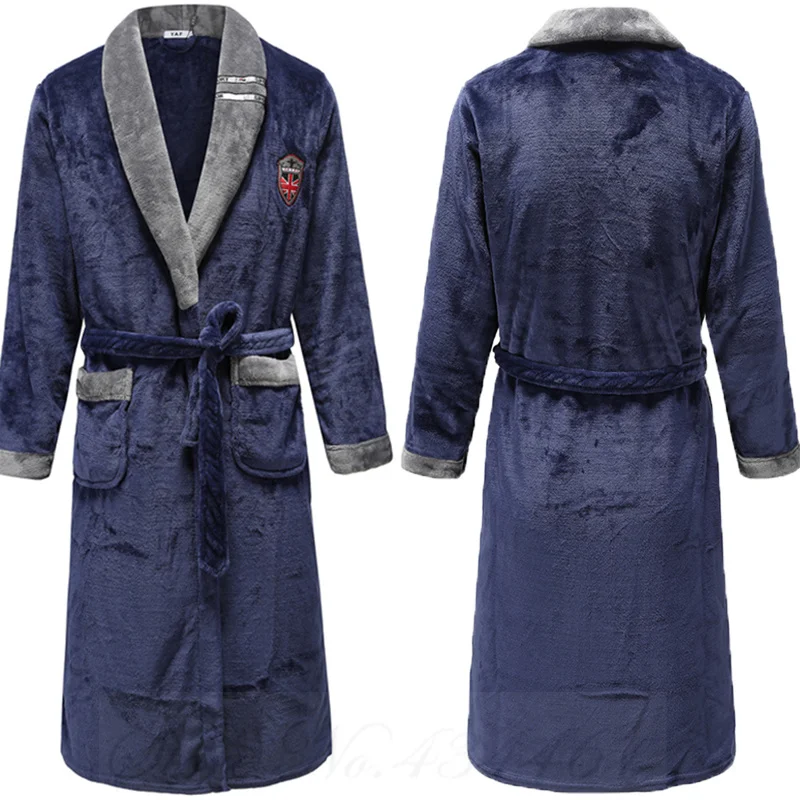 Épaissir chaud hommes Robe vêtements de nuit grande taille corail polaire vêtements de nuit Lingerie salon porter ample flanelle maison vêtements peignoir Robe