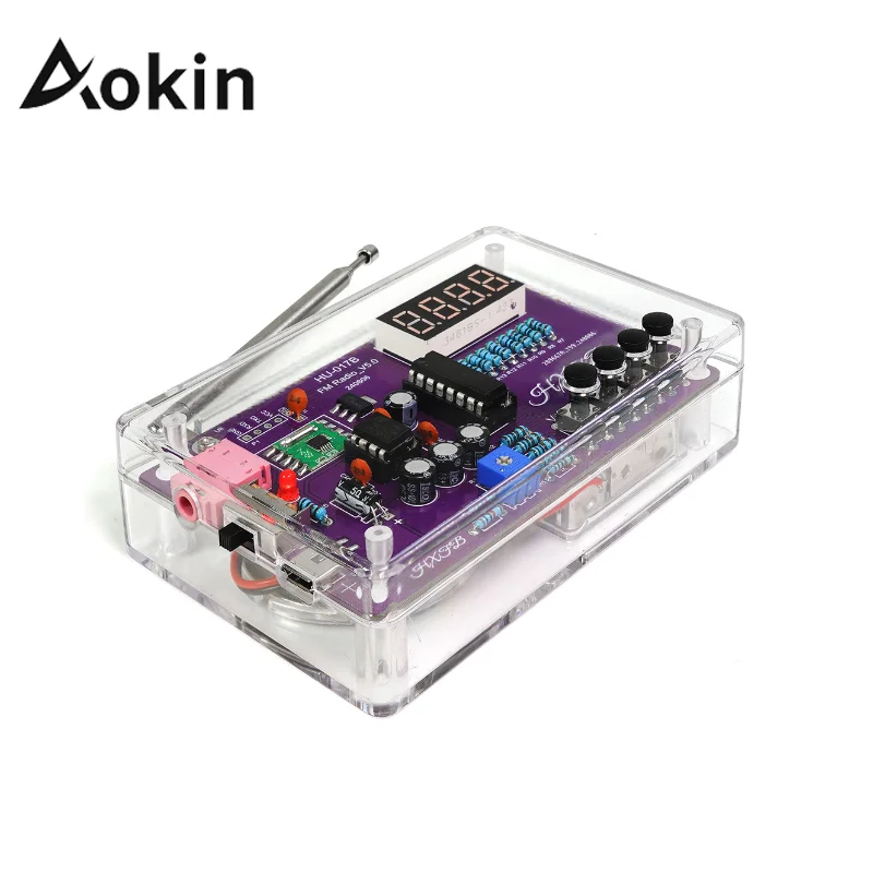 Aokin DIY FM Radio Electronic Kit Adjustable Frequency 87-108MHz Digital Display DIY Soldering Project Practice Solder RDA5807S